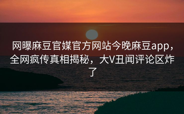 网曝麻豆官媒官方网站今晚麻豆app，全网疯传真相揭秘，大V丑闻评论区炸了
